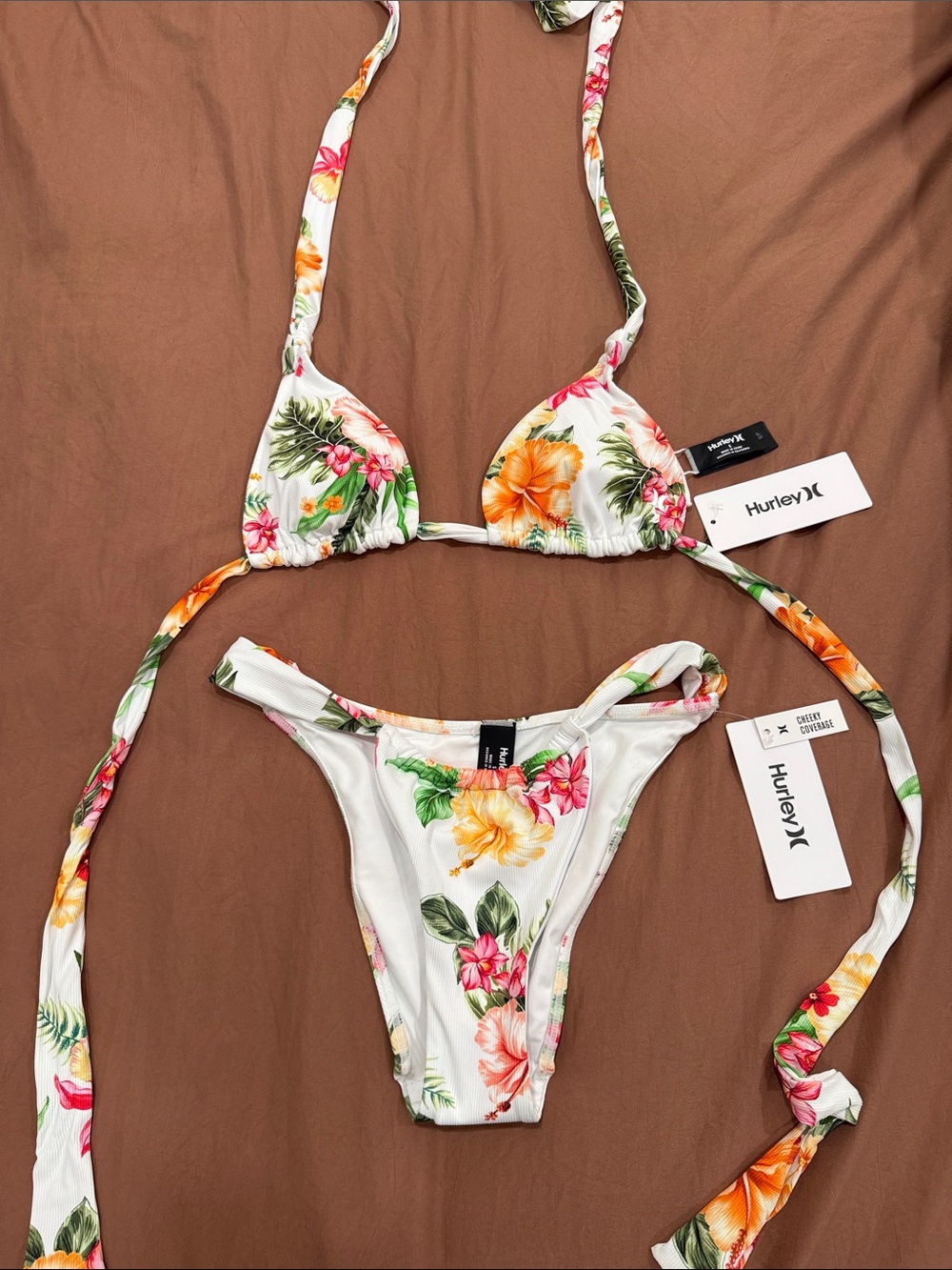 Hurley White Floral Tie-Back Triangle Bikini